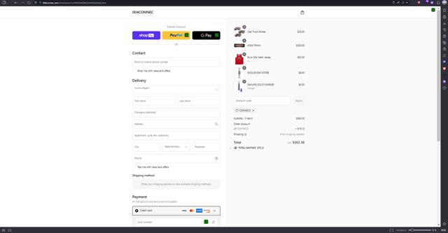004CONNEC checkout page showing 004CONNEC discount code box | Screenshot taken by SimplyCodes community member on Aug 24, 2025
