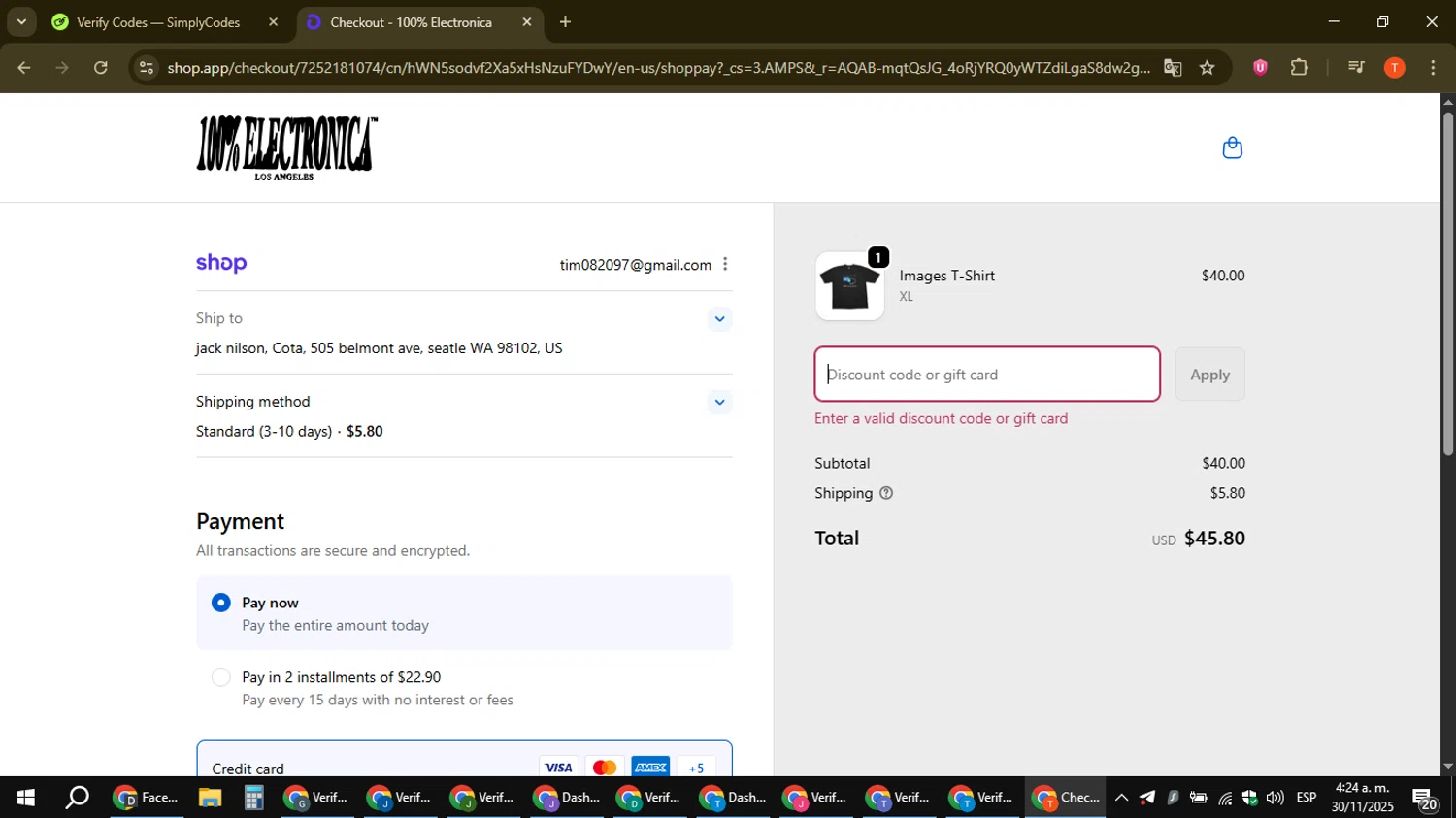 100% Electronica discount code screenshot showing code autumn applied at 100% Electronica checkout page. Uploaded by SimplyCodes community member ShrewdAce8338 on Nov 30, 2025