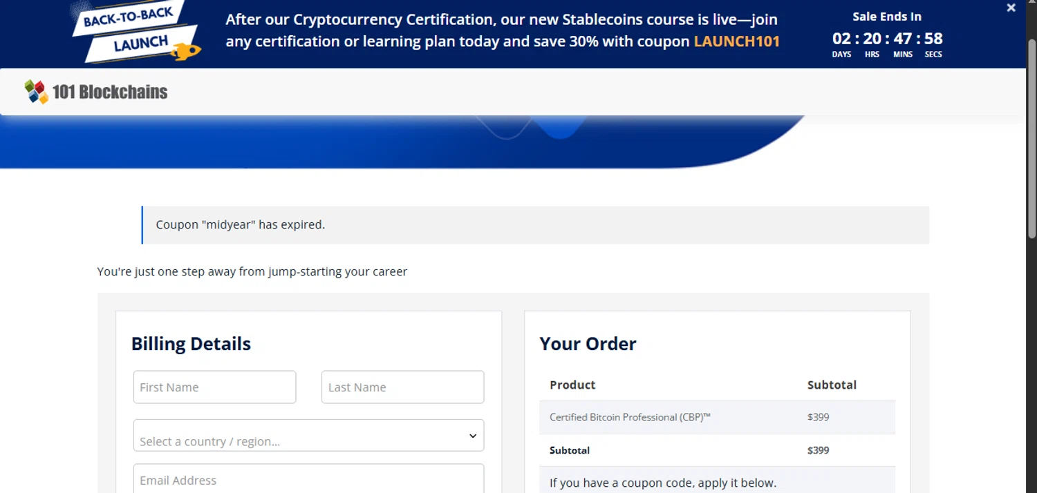 101 Blockchains promo code screenshot showing code MIDYEAR applied at 101 Blockchains checkout page. Uploaded by SimplyCodes community member Xiooh292929 on Aug 12, 2025