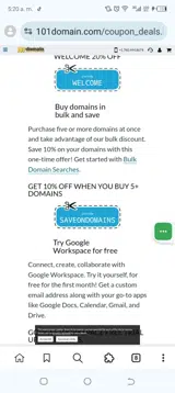 SAVEONDOMAINS coupon verification screenshot