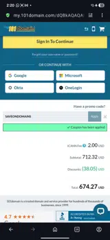 SAVEONDOMAINS coupon verification screenshot