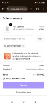 Boosandboost coupon verification screenshot