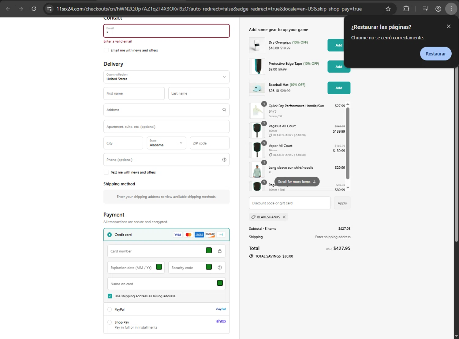11SIX24 discount code screenshot showing code BLAKESHANKS applied at 11SIX24 checkout page. Uploaded by SimplyCodes community member fiadaz on Aug 31, 2025