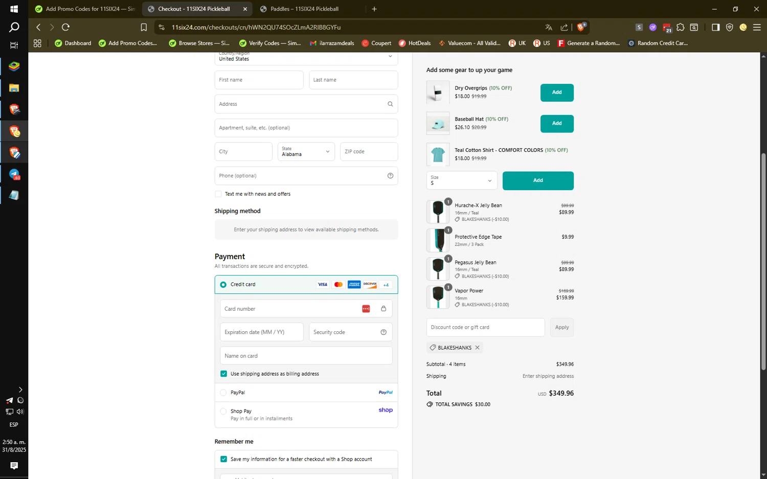 11SIX24 discount code screenshot showing code BLAKESHANKS applied at 11SIX24 checkout page. Uploaded by SimplyCodes community member HiddenPulse7619 on Aug 31, 2025