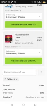 EXTRA15 coupon verification screenshot