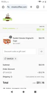 SAVE20 coupon verification screenshot