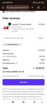 CYBERMONDAY coupon verification screenshot