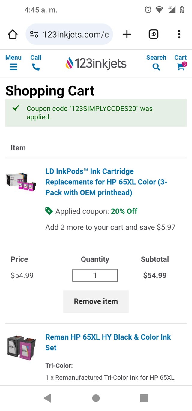 123Inkjets checkout page showing 123Inkjets discount code box | Screenshot taken by SimplyCodes community member on May 7, 2024