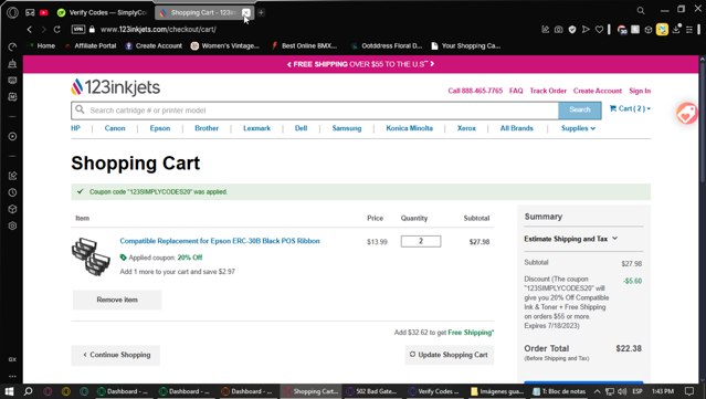 123Inkjets checkout page showing 123Inkjets discount code box | Screenshot taken by SimplyCodes community member on Mar 17, 2025