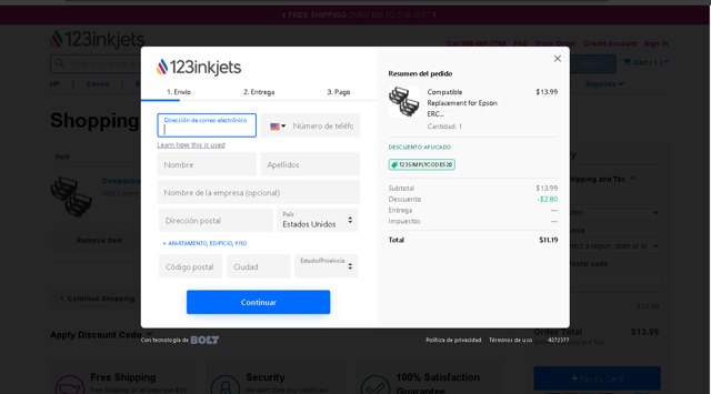 123Inkjets checkout page showing 123Inkjets discount code box | Screenshot taken by SimplyCodes community member on Oct 6, 2024