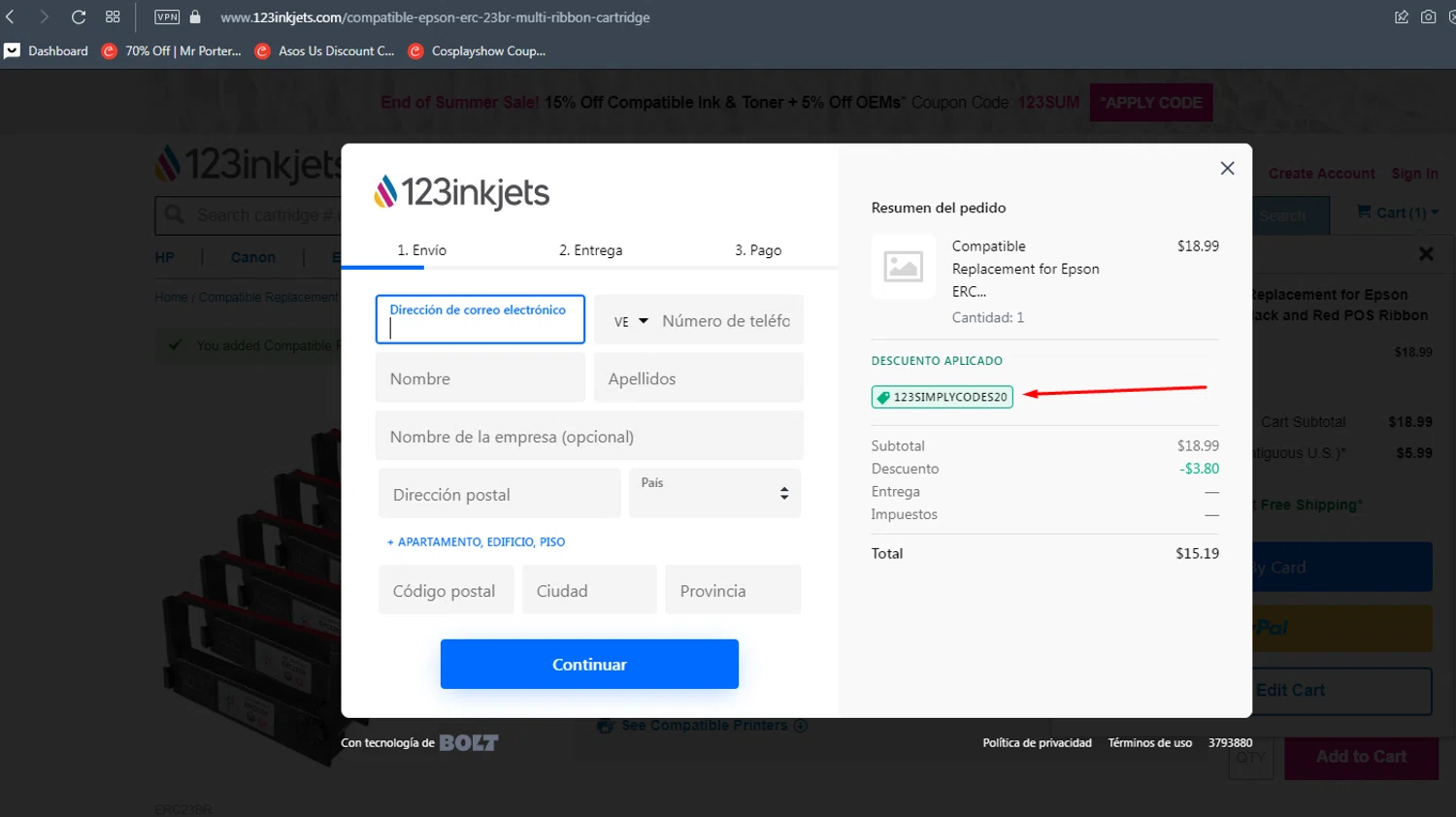 where to use 23 Inkjets promo code box