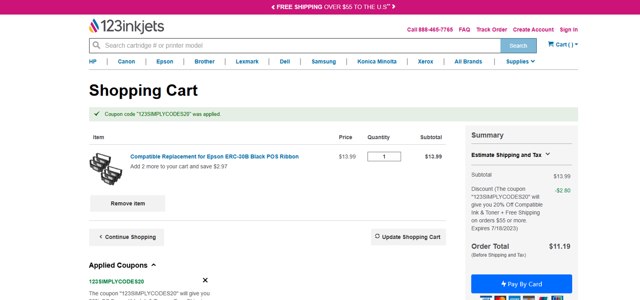 123Inkjets checkout page showing 123Inkjets discount code box | Screenshot taken by SimplyCodes community member on Jan 2, 2025