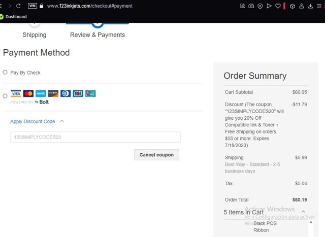123Inkjets checkout page showing 123Inkjets discount code box | Screenshot taken by SimplyCodes community member on Jan 13, 2025