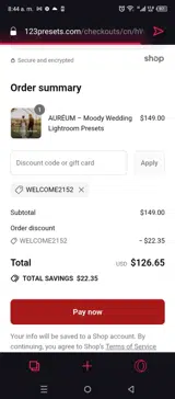 WELCOME2152 coupon verification screenshot