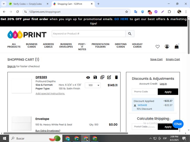 123print checkout page showing 123print promo code box | Screenshot taken by SimplyCodes community member on Aug 3, 2025