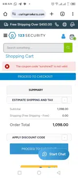 sunshine5 coupon verification screenshot