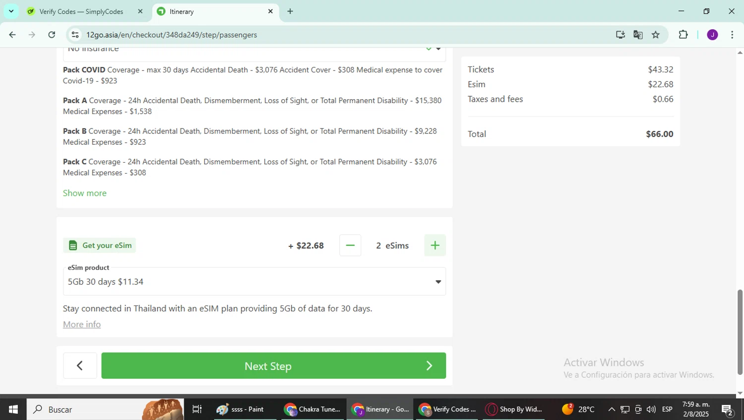 12go.asia checkout page showing 12go.asia promo code box | Screenshot taken by SimplyCodes community member on Aug 2, 2025