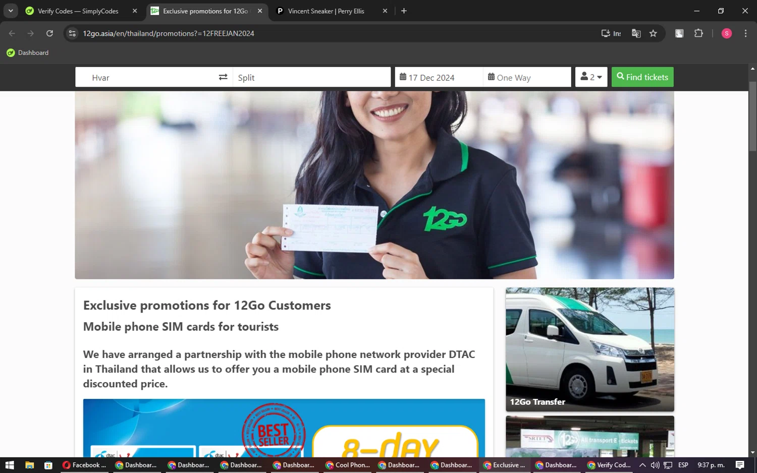 12go.asia checkout page showing 12go.asia promo code box | Screenshot taken by SimplyCodes community member on Dec 12, 2024