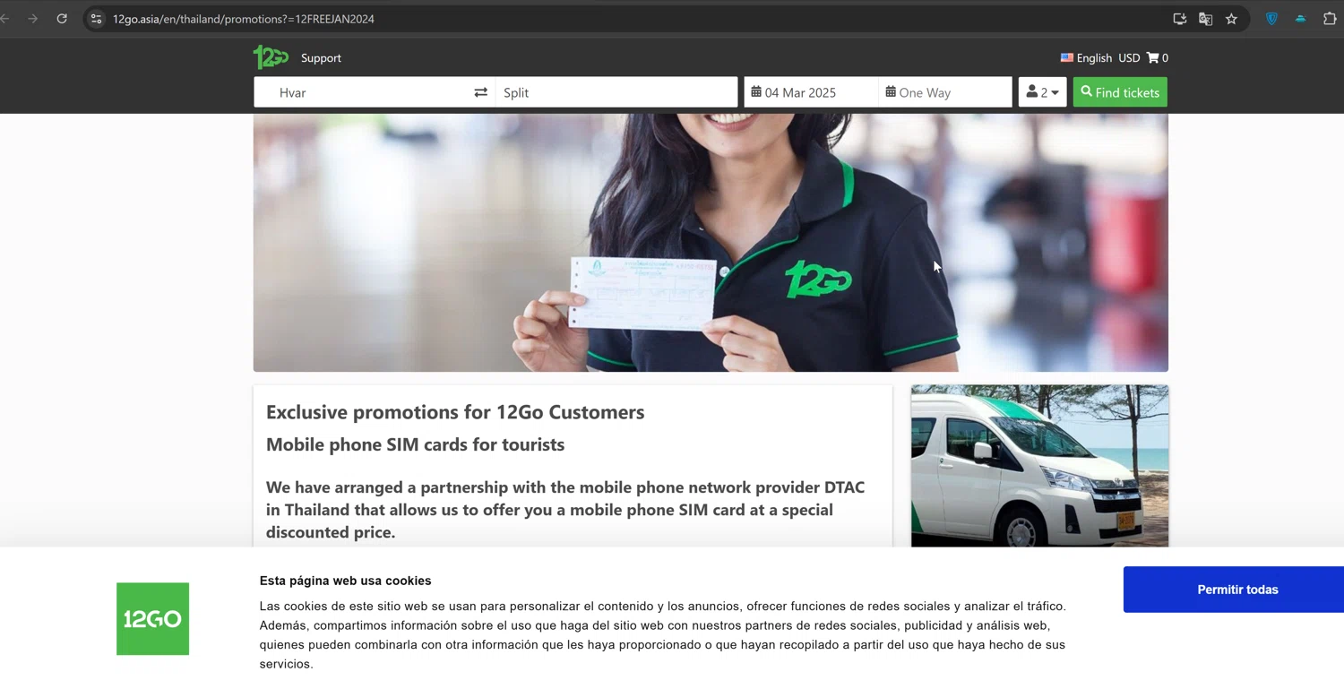12go.asia checkout page showing 12go.asia promo code box | Screenshot taken by SimplyCodes community member on Feb 27, 2025