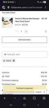 TwelVe12 coupon verification screenshot