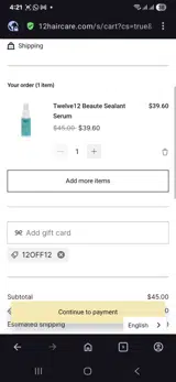 TwelVe12 coupon verification screenshot