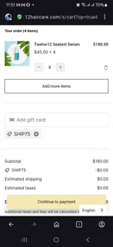 TwelVe12 coupon verification screenshot