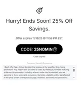 25NOMIN coupon verification screenshot