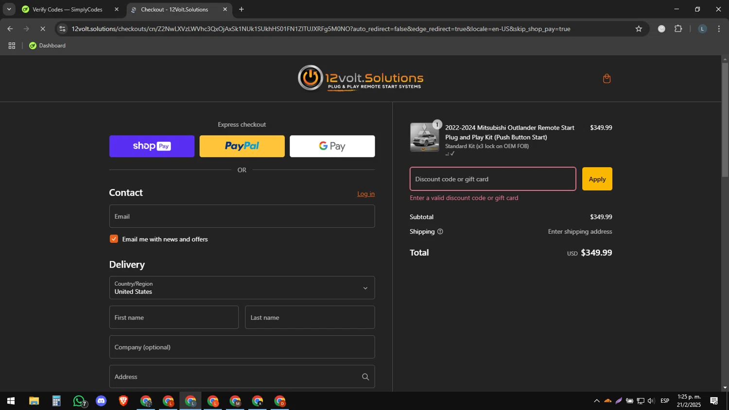 12Volt.Solutions promo code screenshot showing code Labor24 applied at 12Volt.Solutions checkout page. Uploaded by SimplyCodes community member RewardExpert2936 on Feb 21, 2025