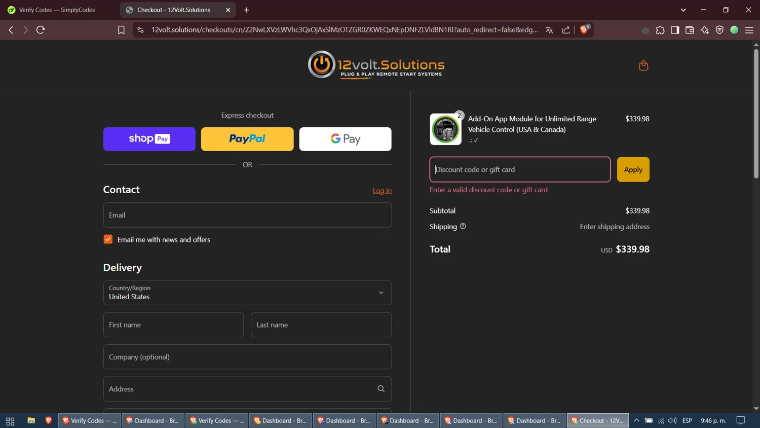 12Volt.Solutions promo code screenshot showing code SPRING15 applied at 12Volt.Solutions checkout page. Uploaded by SimplyCodes community member monito on Apr 18, 2025