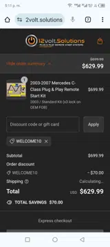 Welcome10 coupon verification screenshot