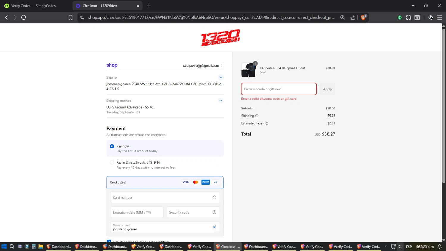 1320Video coupon code screenshot showing code FINALWEEK applied at 1320Video checkout page. Uploaded by SimplyCodes community member Shizuku on Sep 15, 2025