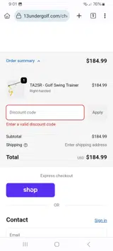 13 Under Golf coupon verification screenshot
