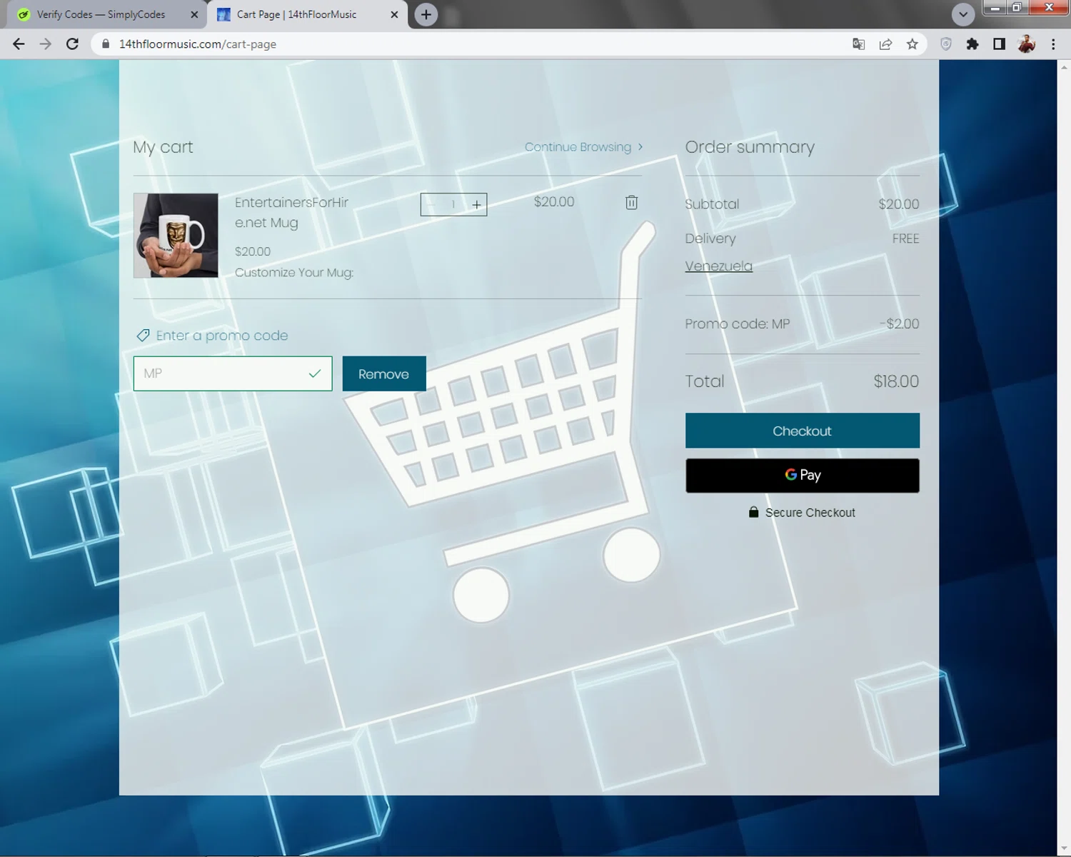 14thFloorMusic.com checkout page showing 14thFloorMusic.com promo code box | Screenshot taken by SimplyCodes community member on Oct 2, 2025