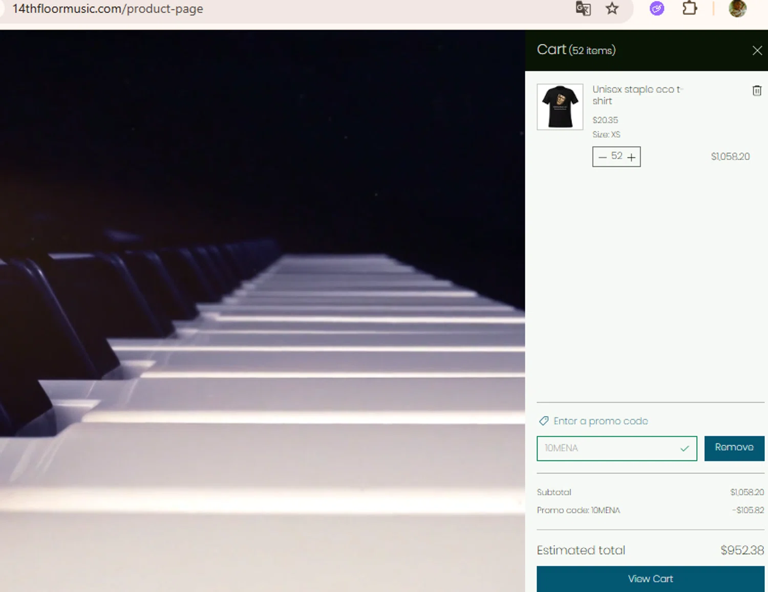 14thFloorMusic.com checkout page showing 14thFloorMusic.com promo code box | Screenshot taken by SimplyCodes community member on Nov 3, 2025