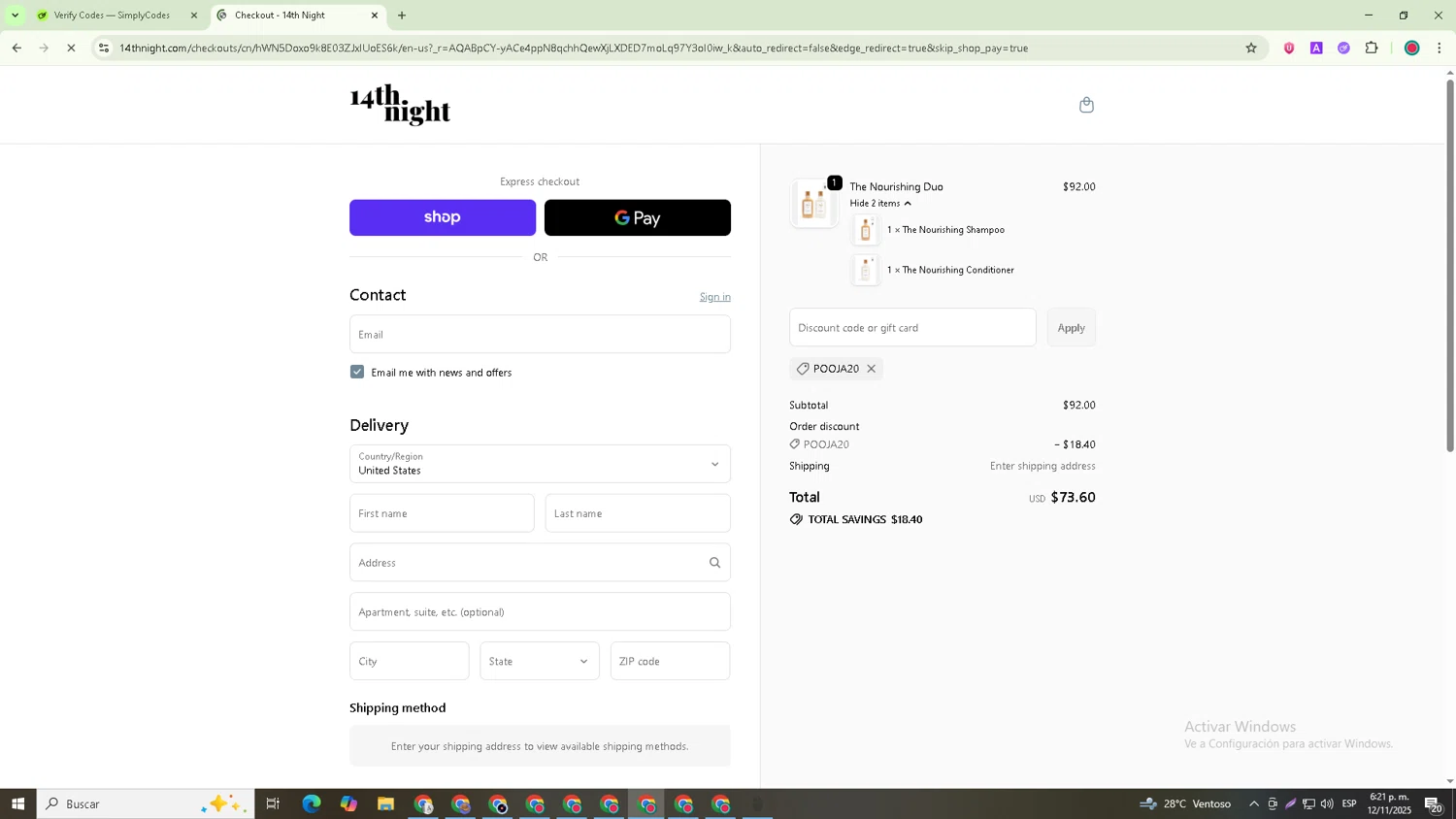 14th night promo code screenshot showing code pooja20 applied at 14th night checkout page. Uploaded by SimplyCodes community member Michael_Brown on Nov 12, 2025