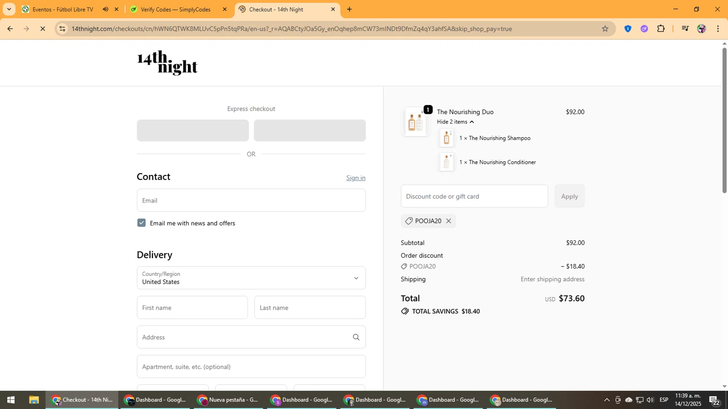 14th night promo code screenshot showing code pooja20 applied at 14th night checkout page. Uploaded by SimplyCodes community member Vanmanuel on Dec 14, 2025
