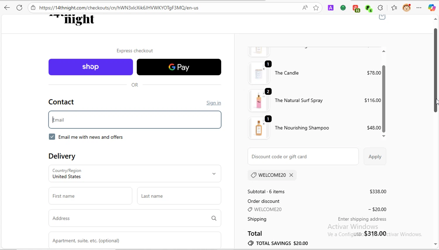 14th night promo code screenshot showing code WELCOME20 applied at 14th night checkout page. Uploaded by SimplyCodes community member LOVECOUPON on Oct 10, 2025