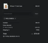 WELCOME30 coupon verification screenshot