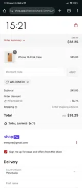WELCOME30 coupon verification screenshot