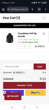 Bubs10 coupon verification screenshot