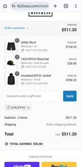 UTILITY10 coupon verification screenshot