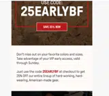 25earlybf coupon verification screenshot