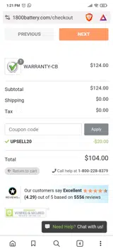 UPSELL20 coupon verification screenshot