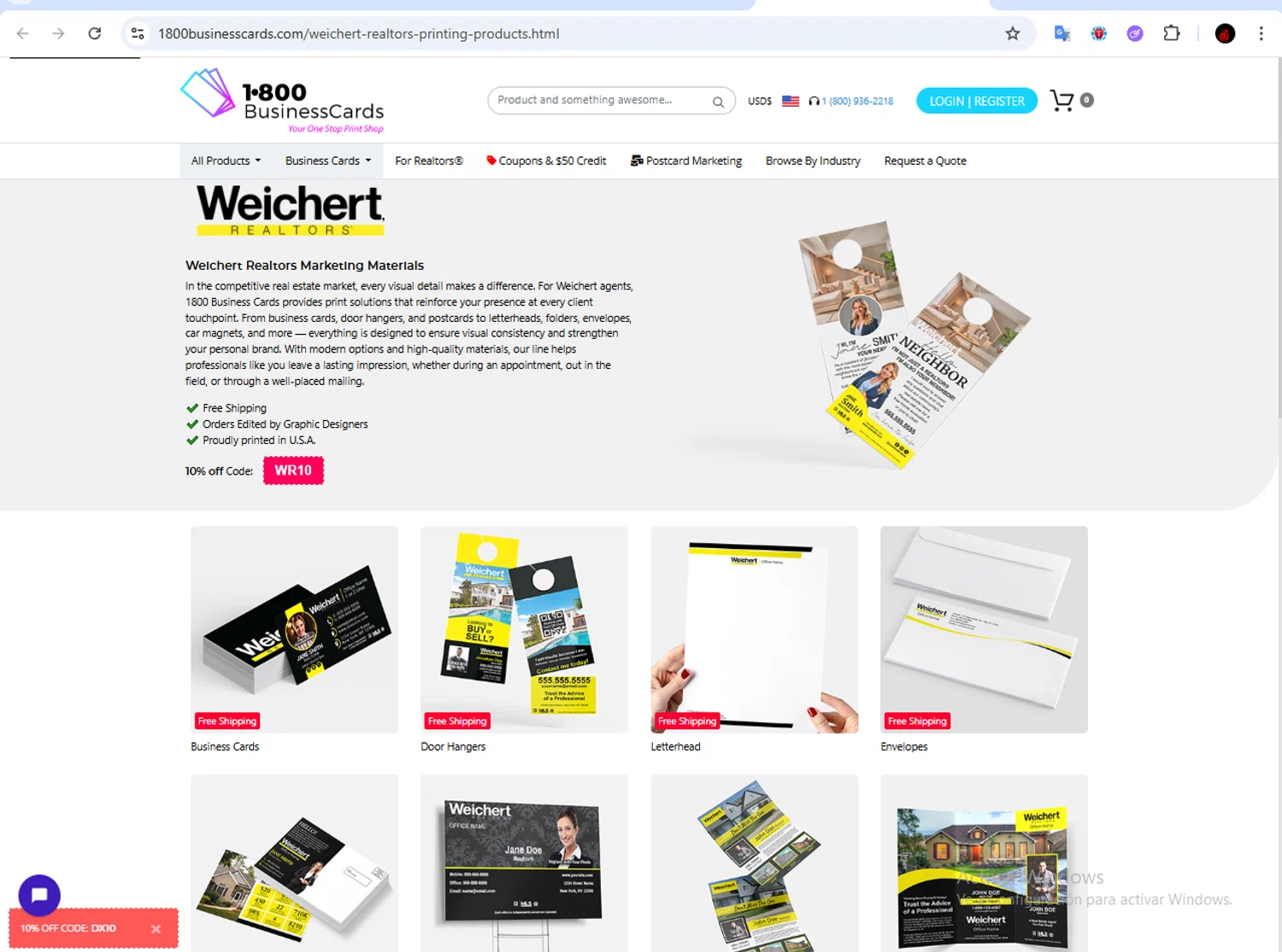 1800BusinessCards promo code screenshot showing code WR10 applied at 1800BusinessCards checkout page. Uploaded by SimplyCodes community member Francisco01 on Dec 29, 2025