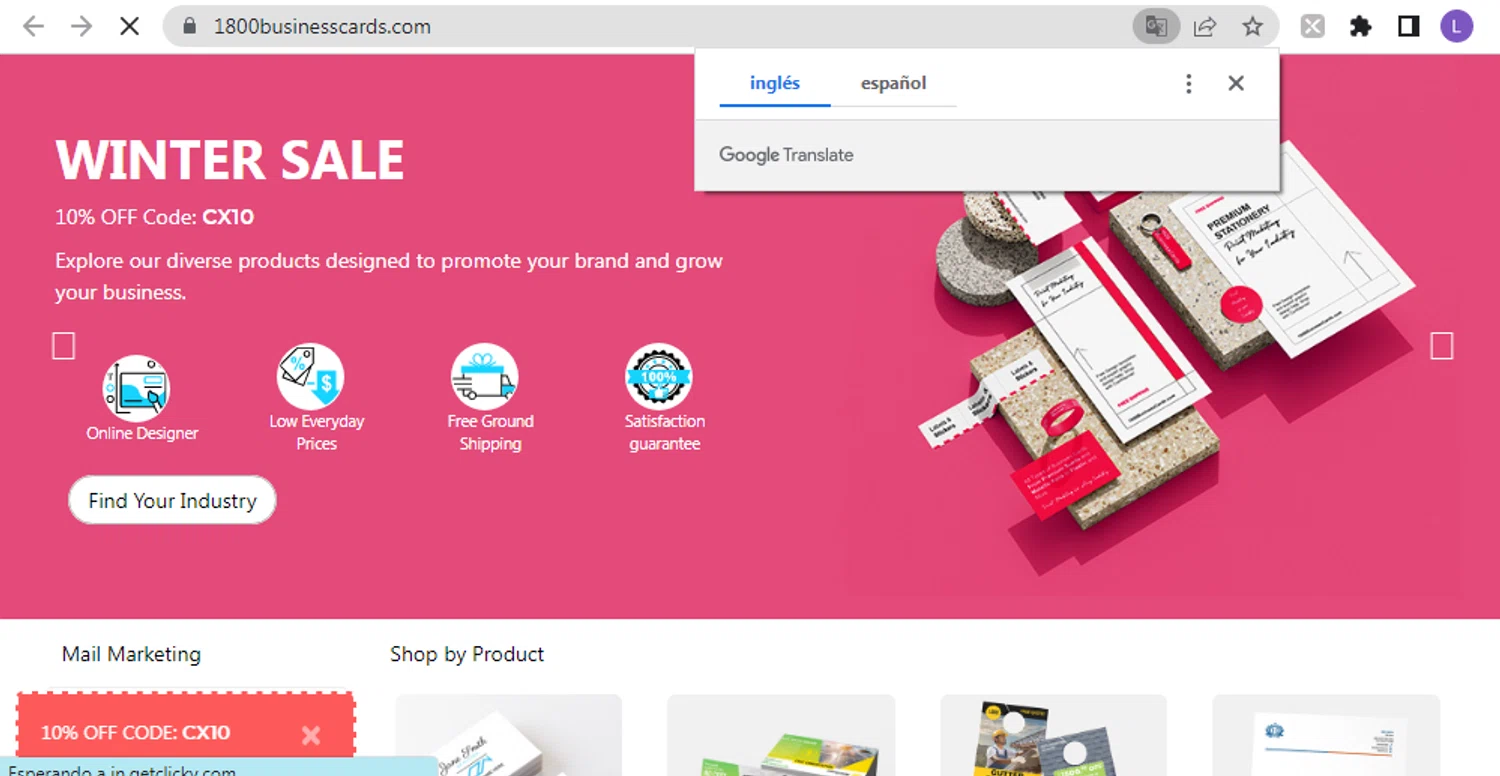 1800BusinessCards checkout page showing 1800BusinessCards promo code box | Screenshot taken by SimplyCodes community member on Apr 4, 2025