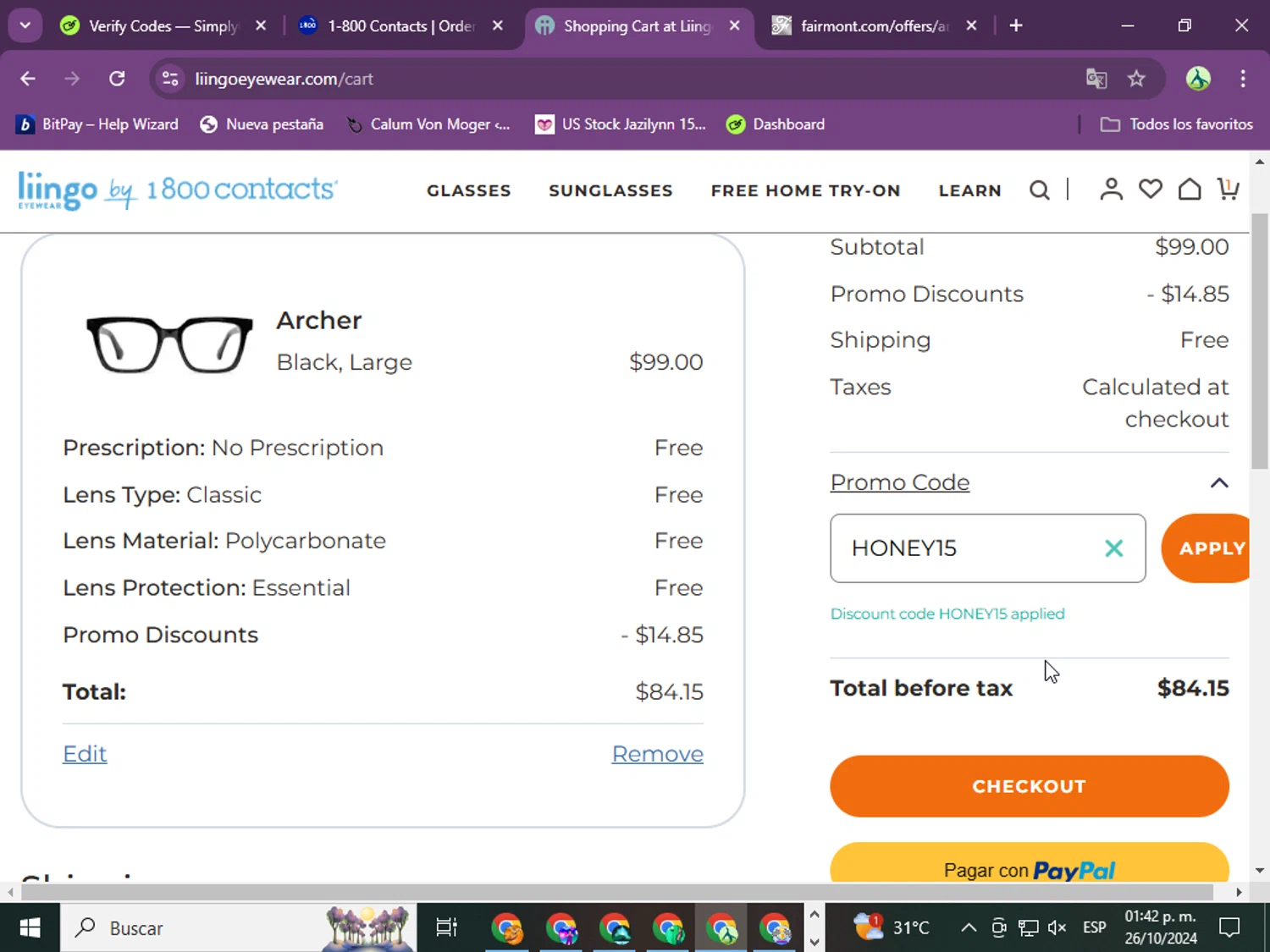 where to use 1-800 Contacts promo code box