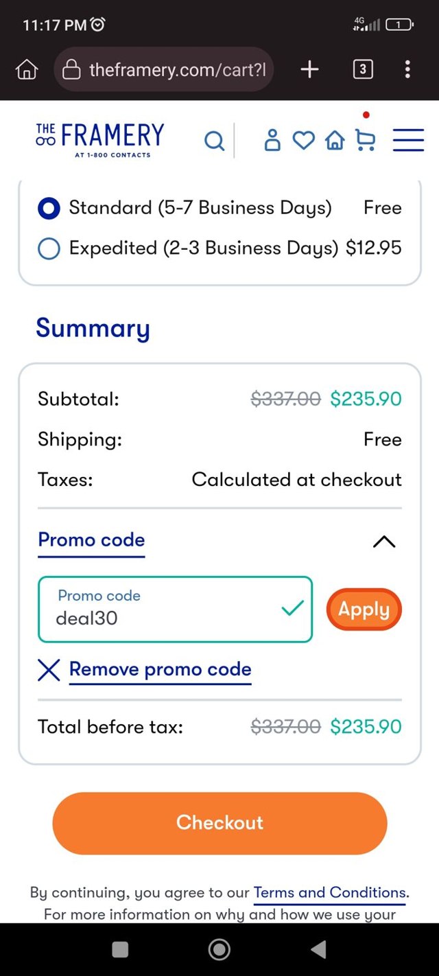 1-800 Contacts checkout page showing 1-800 Contacts promo code box | Screenshot taken by SimplyCodes community member on Aug 24, 2025
