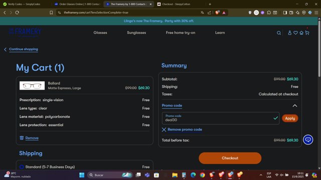 1-800 Contacts checkout page showing 1-800 Contacts promo code box | Screenshot taken by SimplyCodes community member on Aug 15, 2025