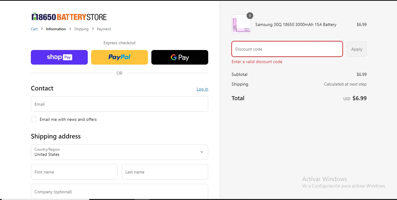 18650 Battery Store discount code screenshot showing code EARTH15 applied at 18650 Battery Store checkout page. Uploaded by SimplyCodes community member RebateSpotter2821 on May 2, 2025