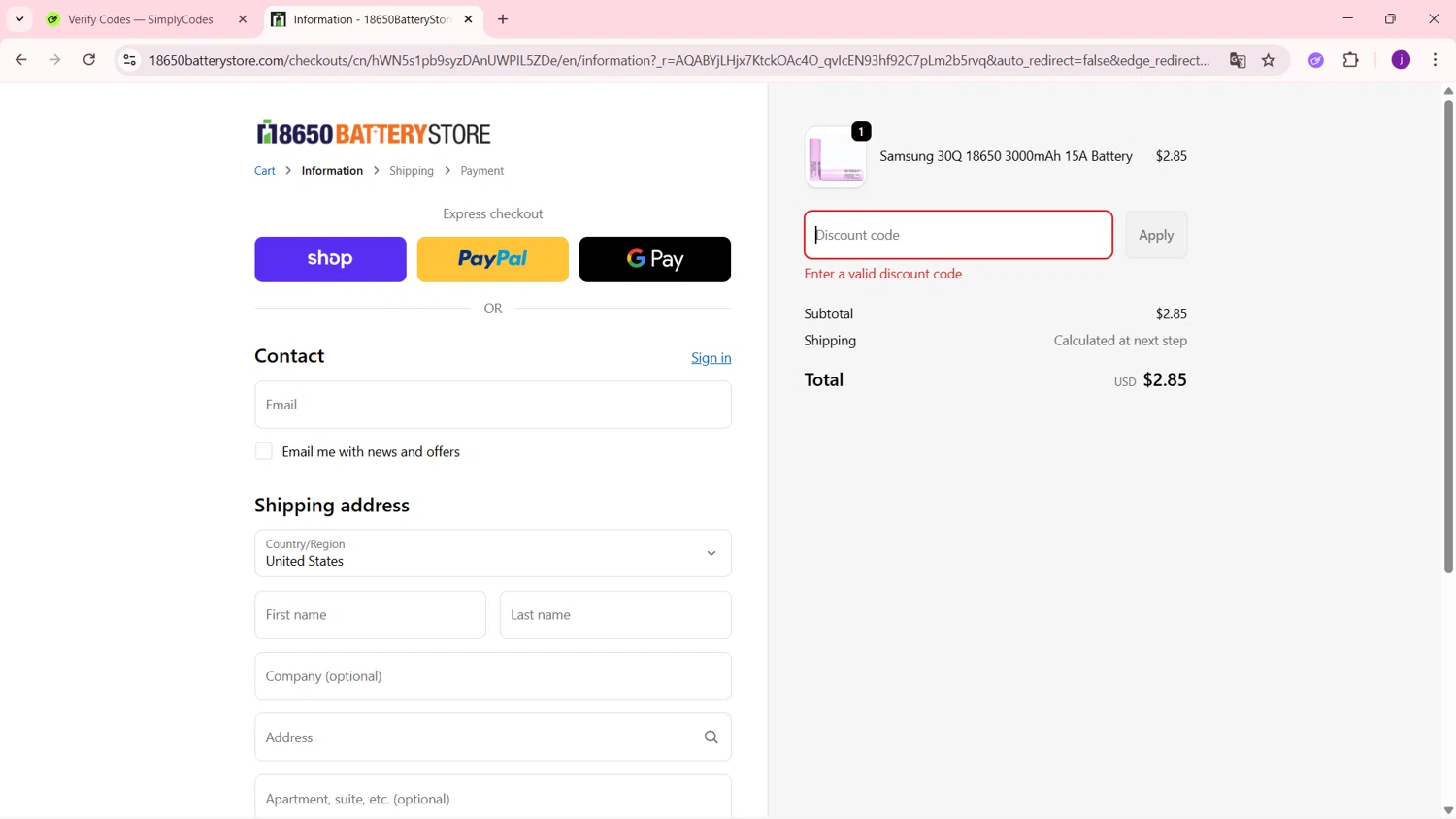 18650 Battery Store discount code screenshot showing code BF2025 applied at 18650 Battery Store checkout page. Uploaded by SimplyCodes community member MagnificentSleuth912 on Nov 30, 2025